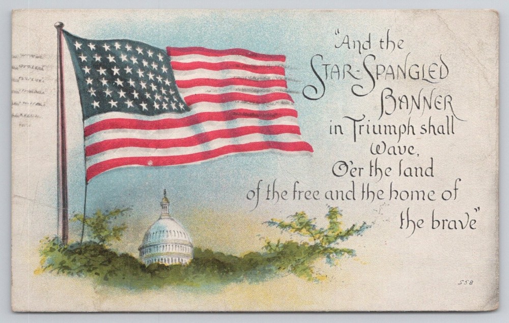 1918 Star Spangled Banner Flag US Capitol Postcard Philadelphia Postmark