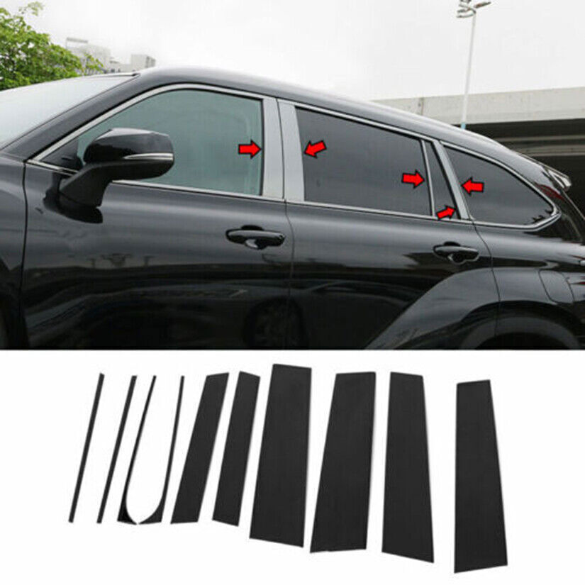 Black steel Pillar Posts Set Door Trim Cover Kit For Toyota Highlander 2020-23