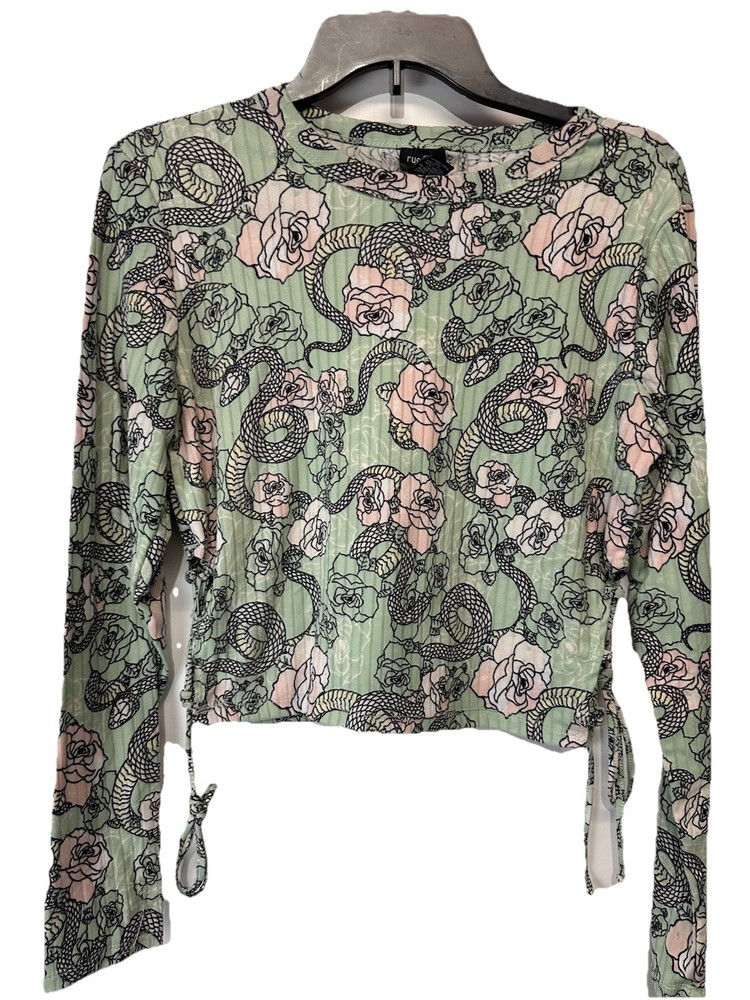 Rue 21 Long Sleeve Cropped Side Lace Up Multicolor Green Shirt Juniors Size XL