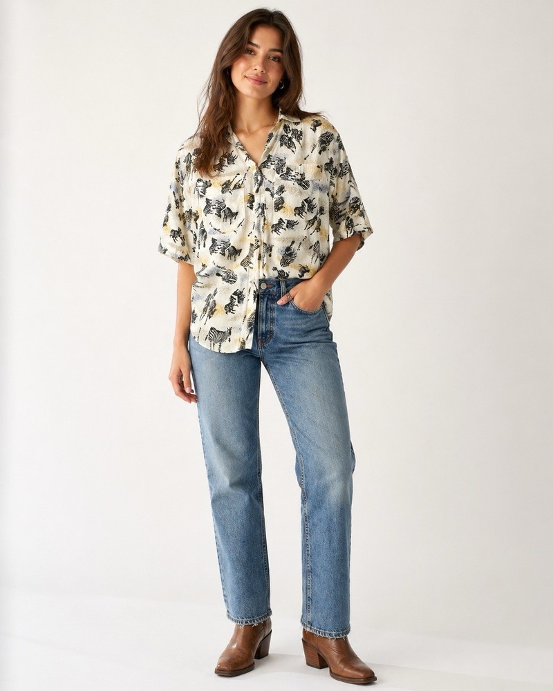 Diane Von Furstenberg vintage Shirt medium Zebra Print Safari Button Up 90s