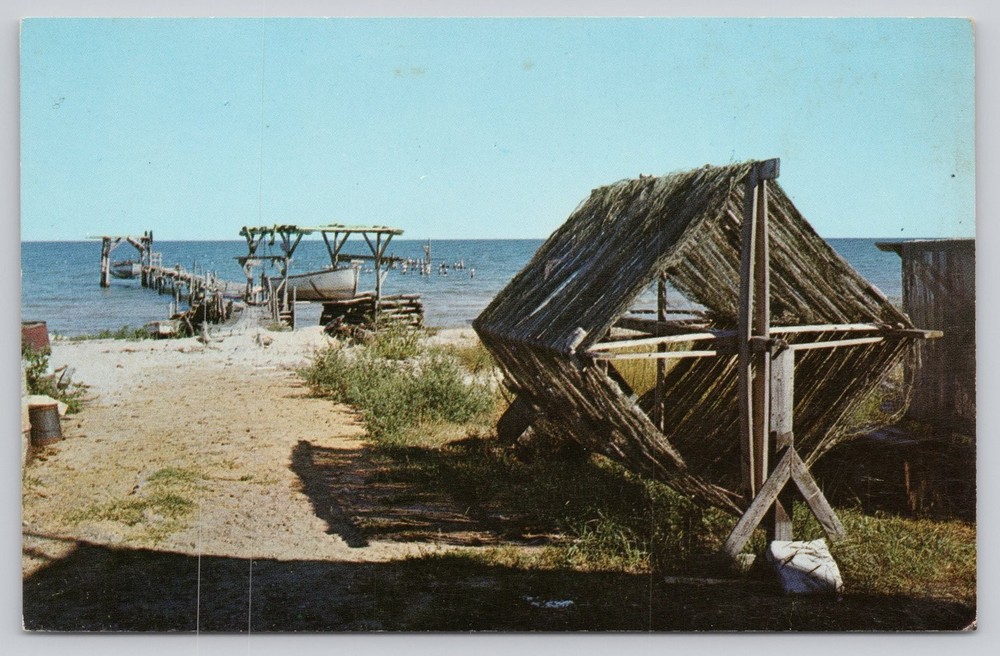 1958 Door County Wisconsin Fishing Dock Drying Nets Postcard L.L. Cook