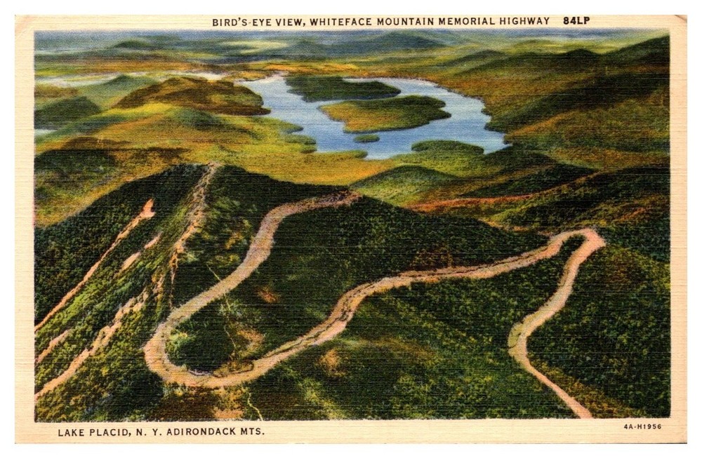 1946 Aerial View Whiteface Memorial Hwy Lake Placid New York Vintage Postcard
