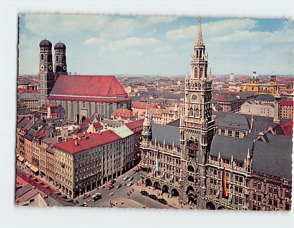 Postcard Frauenkirche & Town Hall in Munich Germany