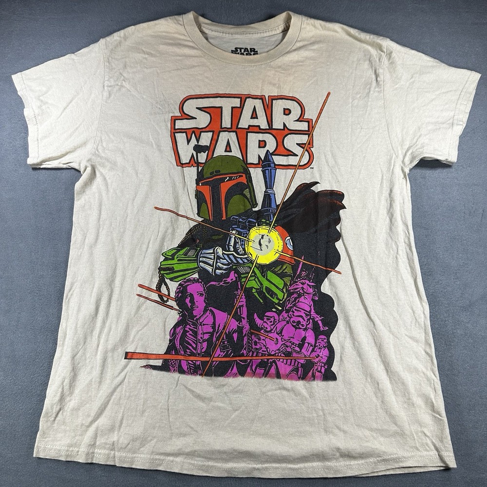 Star Wars Comic Book Boba Fett Princess Leia Men's Mad Engine T-Shirt M Beige