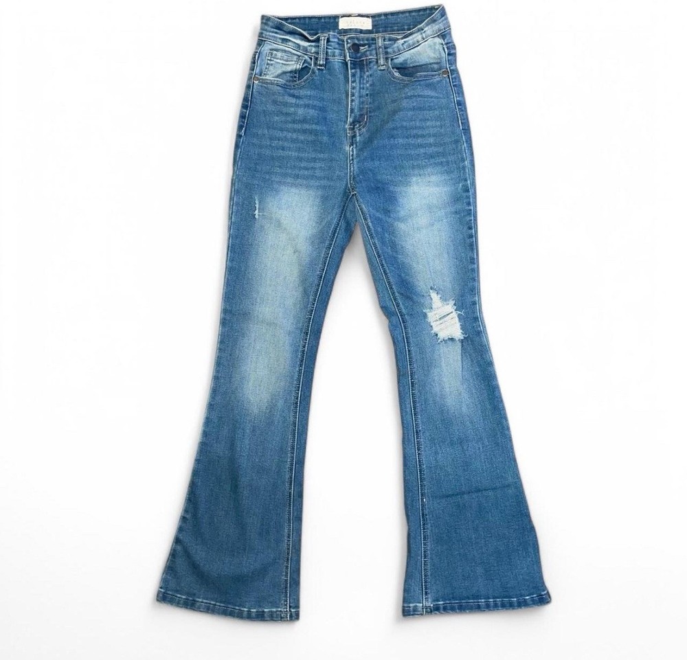 Nature Denim High Waisted Flare Distressed Jeans Boho Cowgirl Size 5