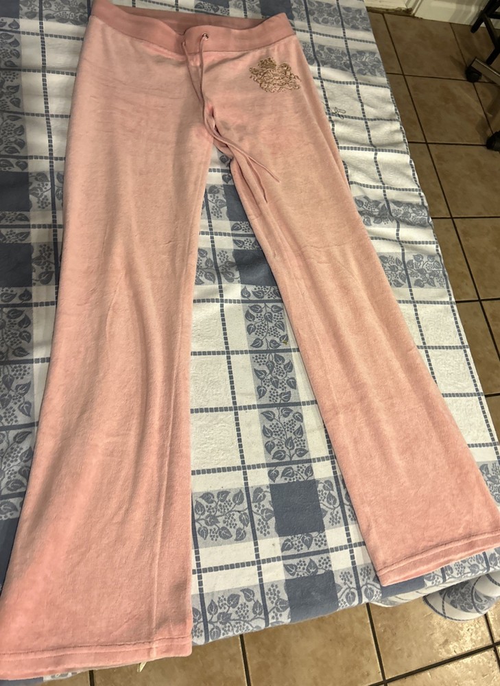JUICY COUTURE Sz S Y2K Vintage Pink Velour Tracksuit Flare Leg Bling Logo Pants