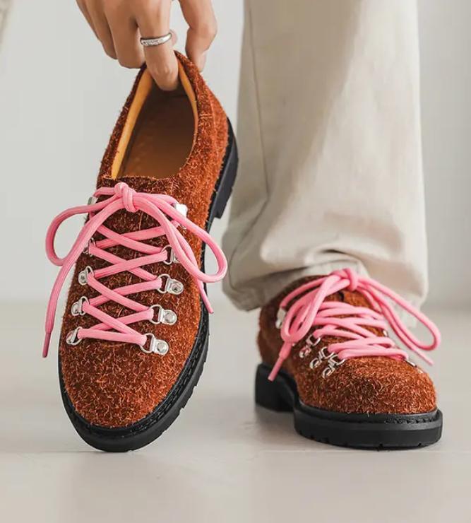 Mens Round Toe Suede Outdoor Casual Non-slip Lace Up Platform Shoes Oversize