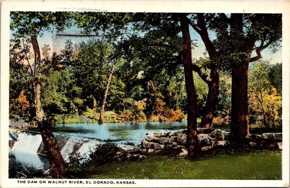Dr Jim Stamps The Dam on Walnut River El Dorado Kansas Vintage Postcard