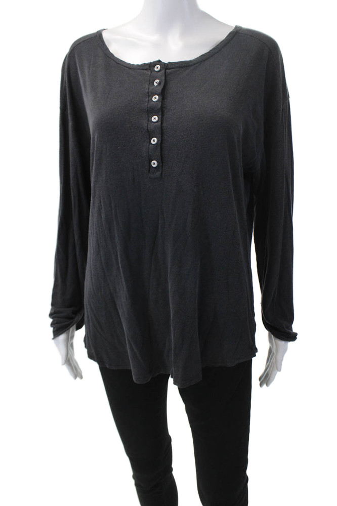 Michael Stars Womens Cotton Long Sleeve V-neck Button Basic Top Gray OSFree Shipping in US $100+ Orders | $6.95 Orders Below