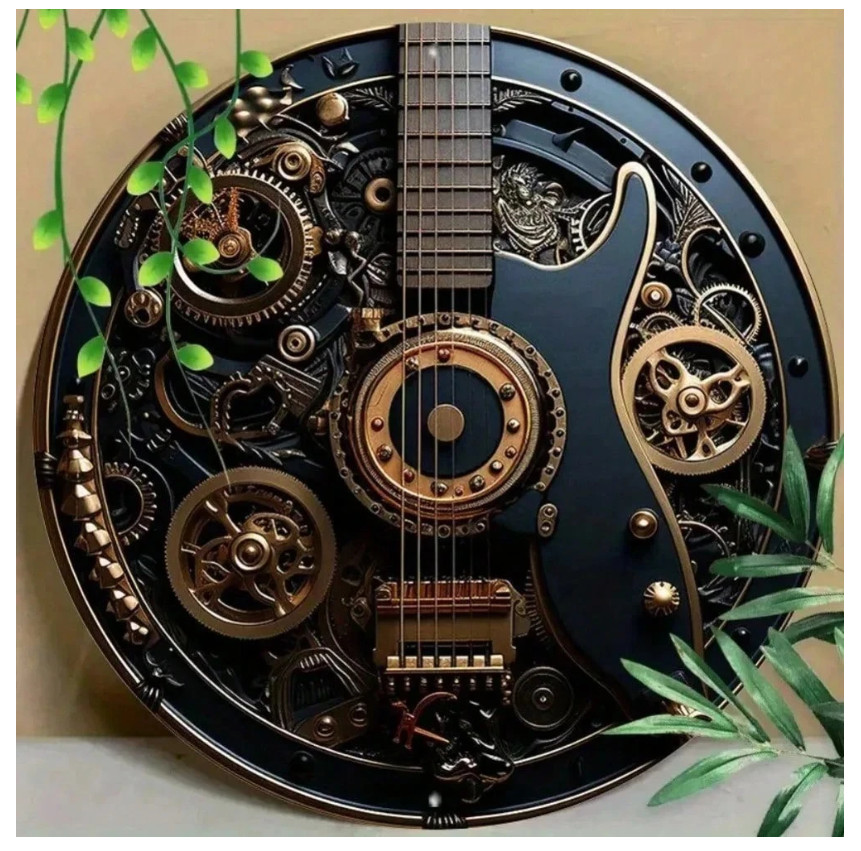 Steampunk Guitar & Gear Aluminum Wall Art - Premium Metal Decor For Home Office,