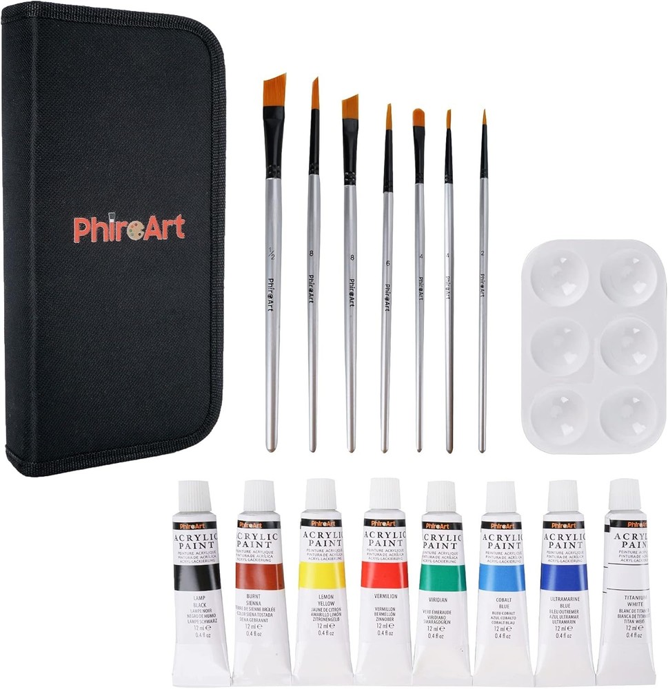 PhireArt 16-Piece Watercolor & Acrylic Paint Set - Complete Painting Kit