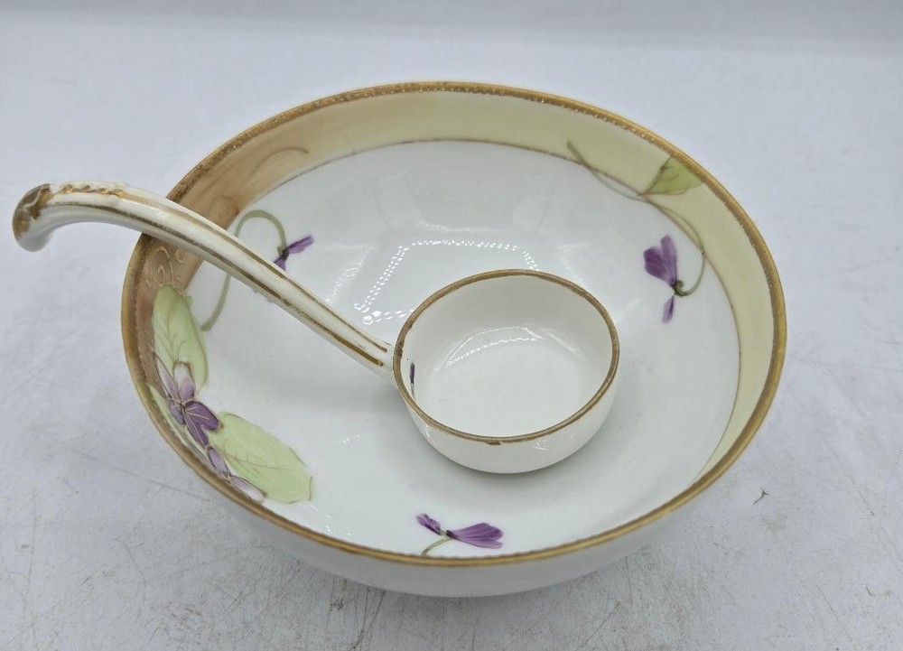 Vintage Hand Painted Nippon Mayonnaise Bowl & Ladle Spoon