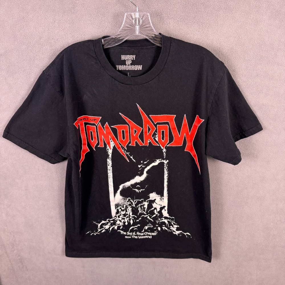 The Weeknd Hurry Up Tomorrow T Shirt Womens L Black Graphic Tour Merch XO