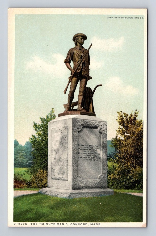 Concord MA-Massachusetts, The Minute Man, Antique, Vintage Souvenir Postcard