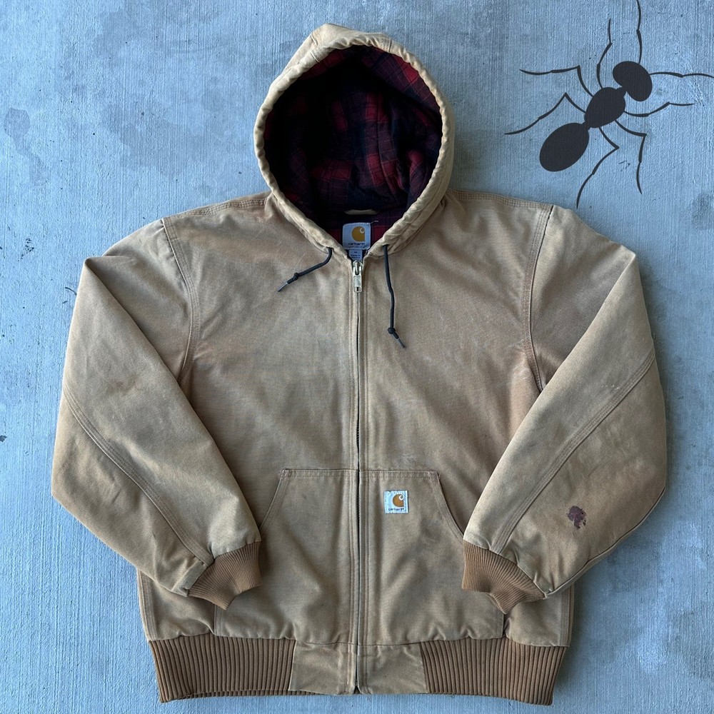 Vintage Y2K Carhartt brown flannel hooded work wear jacket