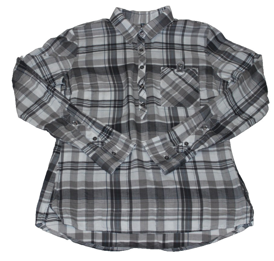 Kuhl Spektra Button Up Shirt Women's Size S White Gray Plaid Long Sleeve 8316