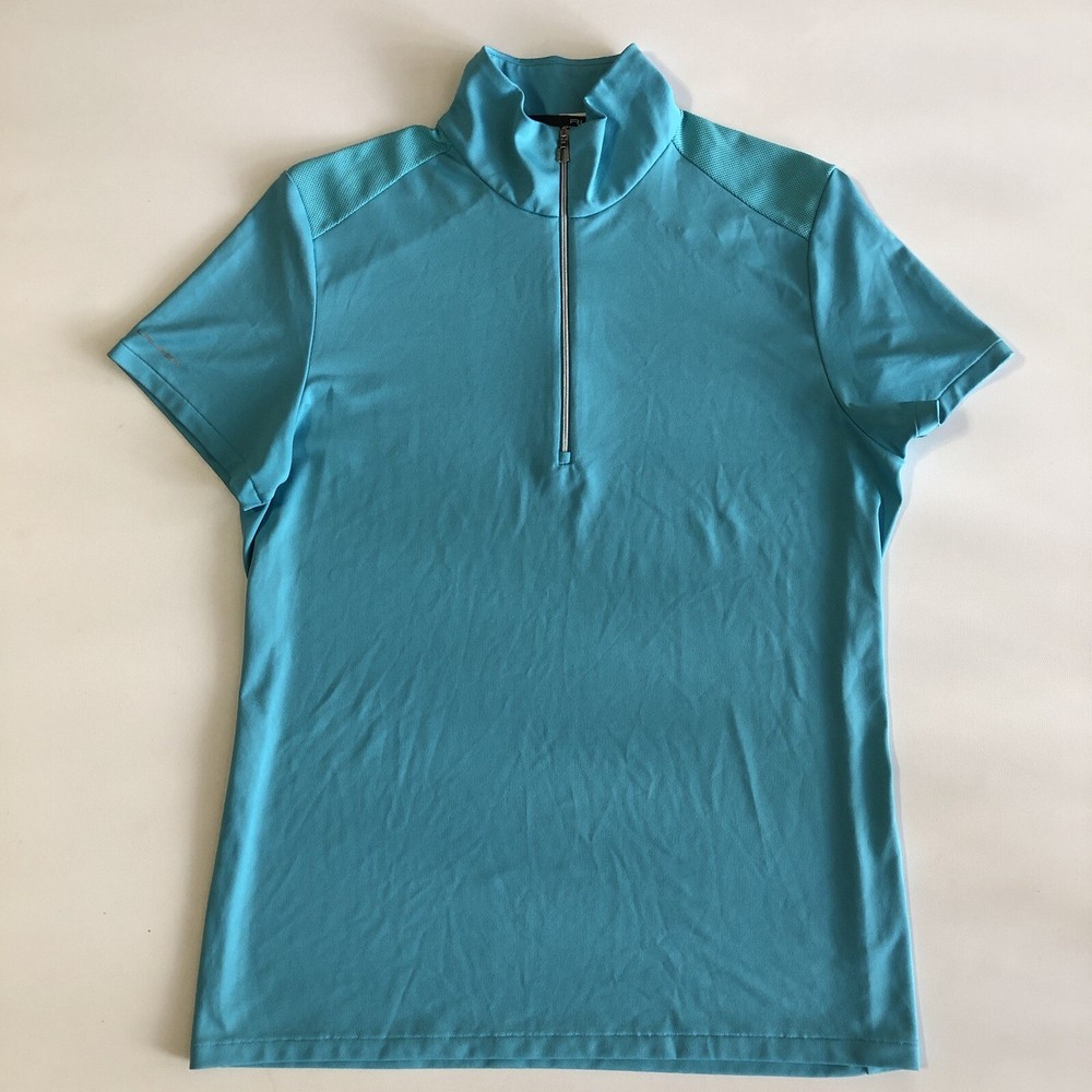 Ralph Lauren Women’s Active Blue 1/4 Zip Mesh SS Polo Shirt Sz L