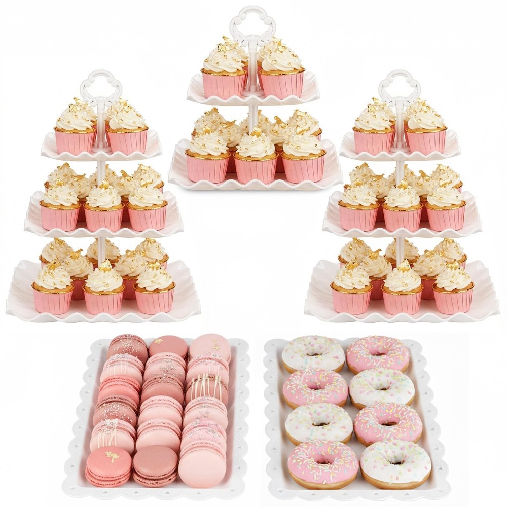 5 Piece Cake Stand Set with 2 x 3-Tier Cupcake Stands, 1 x2-Tier Cupcake Stan...