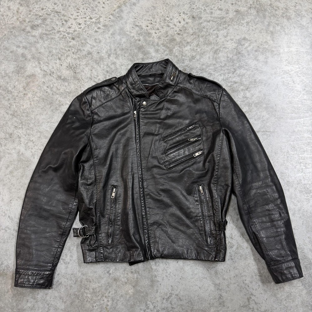 Vintage Chess King Jacket Mens 36 Black Leather Motorcycle Biker Rock Zip 80s