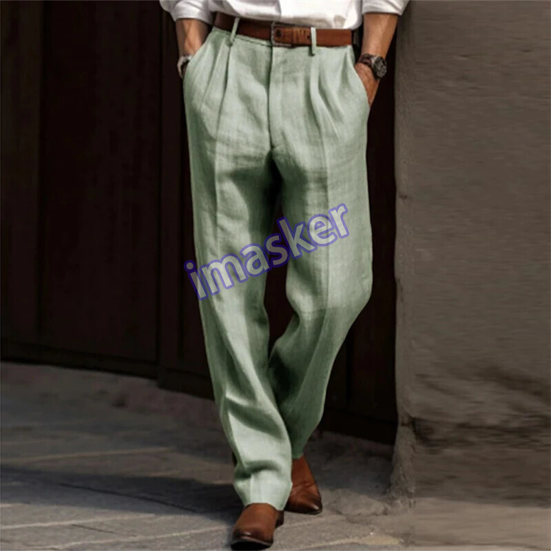 Cotton Linen Business Trousers for Men Autumn Vintage