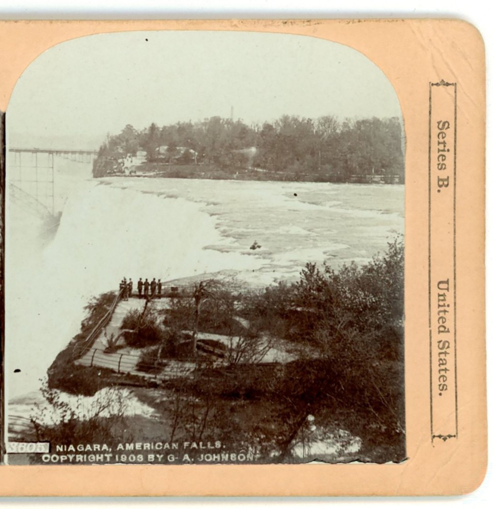 Niagara American Falls Bridge distant Johnson Stereoview