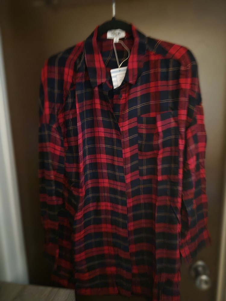 Tulip Women's Red Black Plaid Flannel Button-Up Shirt XL Long Sleeve Pockets