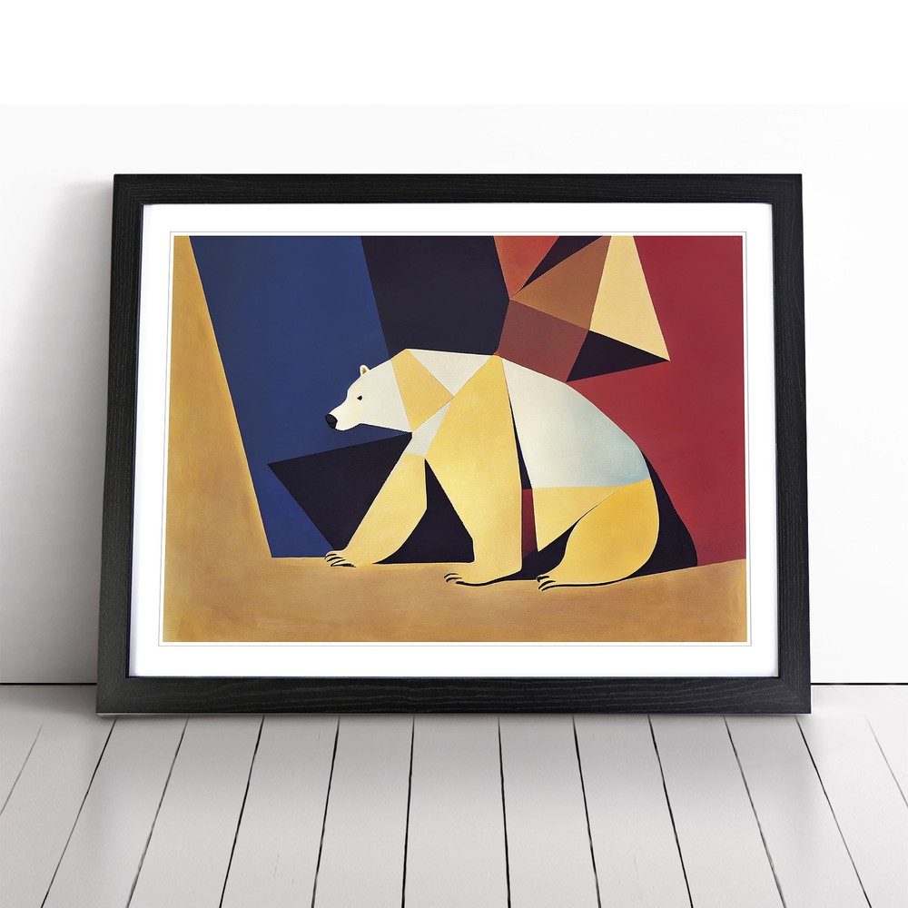 Abstract Polar Bear Wall Art Framed Canvas Print Modern Home Decor  