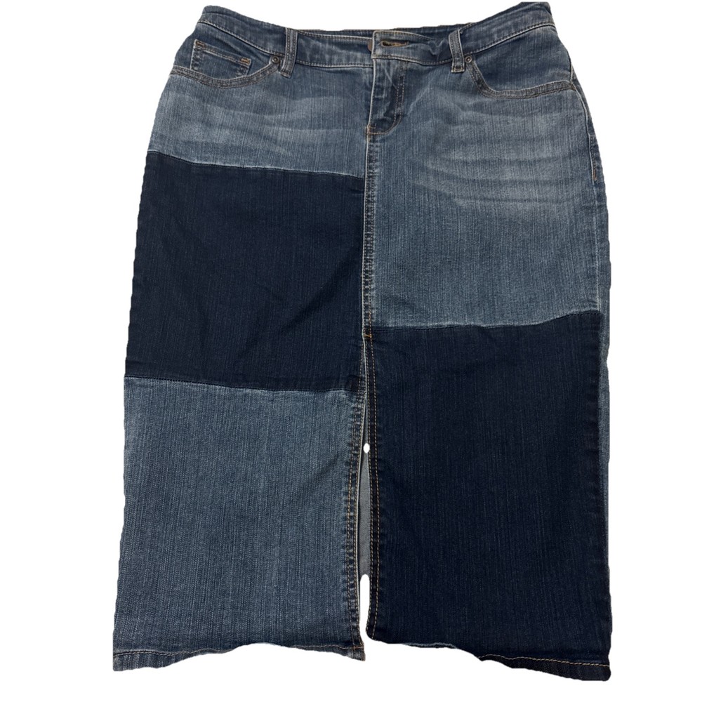 New York And Company Vintage Boho Panellred Patchwork Midi Denim Skirt Size 6