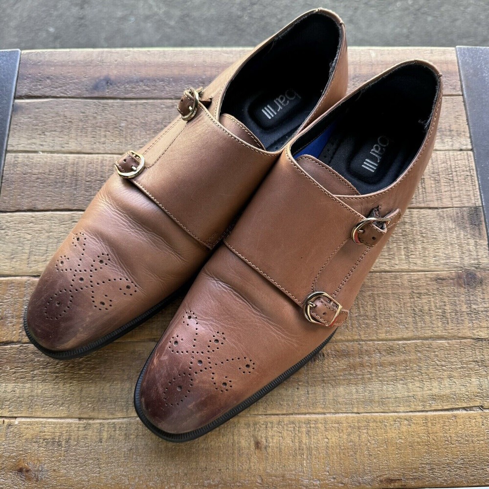 Bar III Carrick Monk Strap Leather Dress Shoe Tan Mens 9