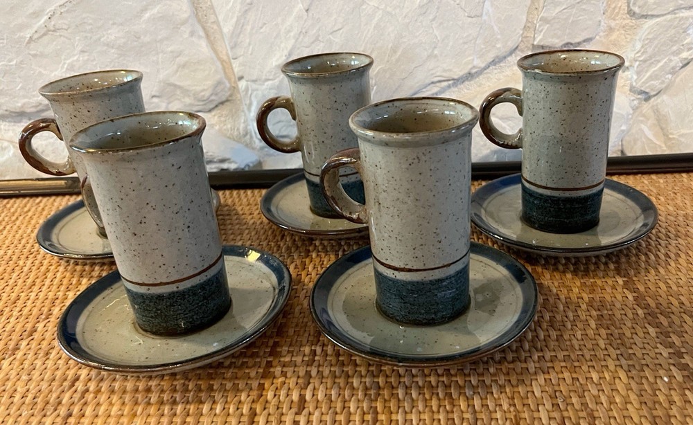Otagiri Speckled MARINER Stoneware Coffee Cup Mug Espresso 6 oz W Saucer 70s