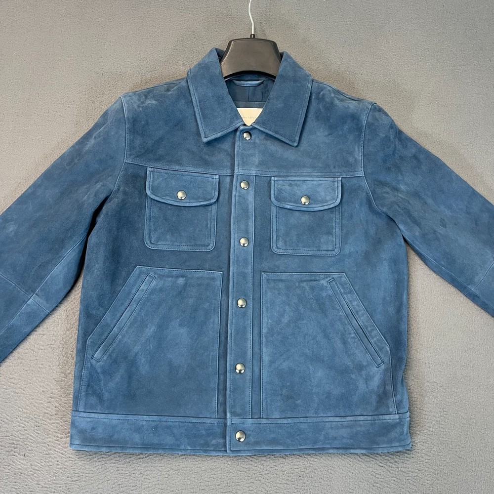 Banana Republic Mens Medium Suede Leather Trucker Jacket Medium Blue NWT
