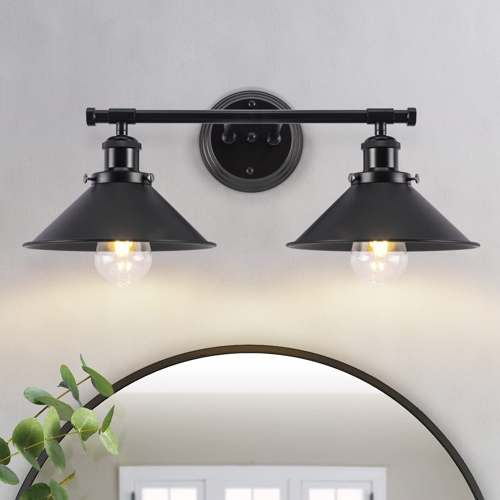 Bathroom Light Fixtures 2-Light Matte Black Farmhouse Vanity Lights for Bathr...