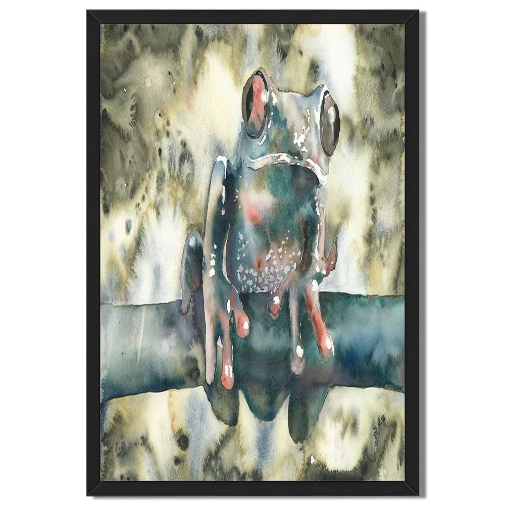 Colorful Frog Watercolor Framed Canvas Print Nature Wall Art Home Decor