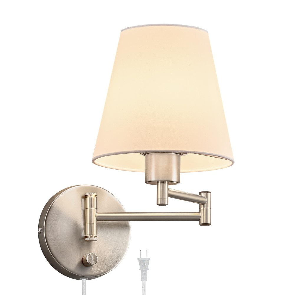 Modern Adjustable Swing Arm Wall Lamp Brushed Nickel, Plug-in Wall Sconce Lig...