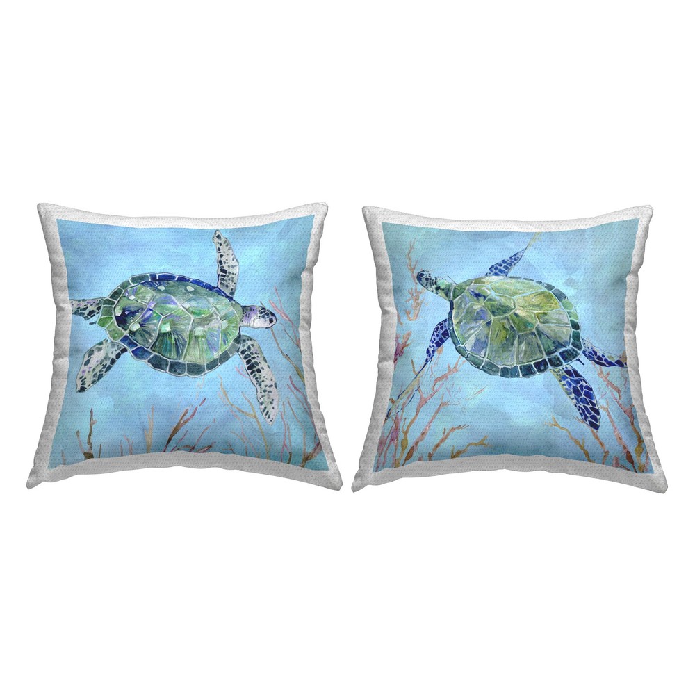 Vibrant Abstract Ocean Deep Turtles Blue Green Outdoor 18x18 Printed Pillow-image