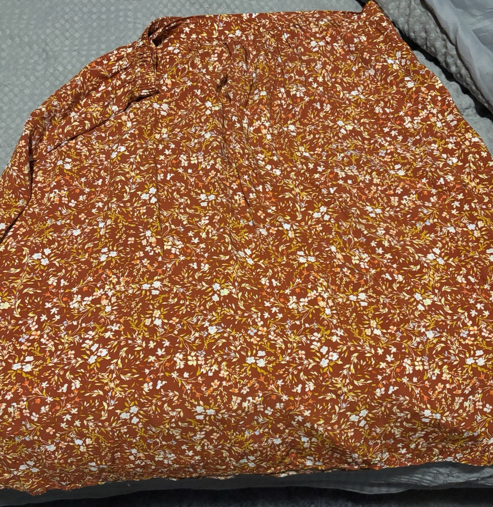 Old Navy Plus Size 2X Floral Midi Flare Skirt Elastic Waist Rust Yellow White