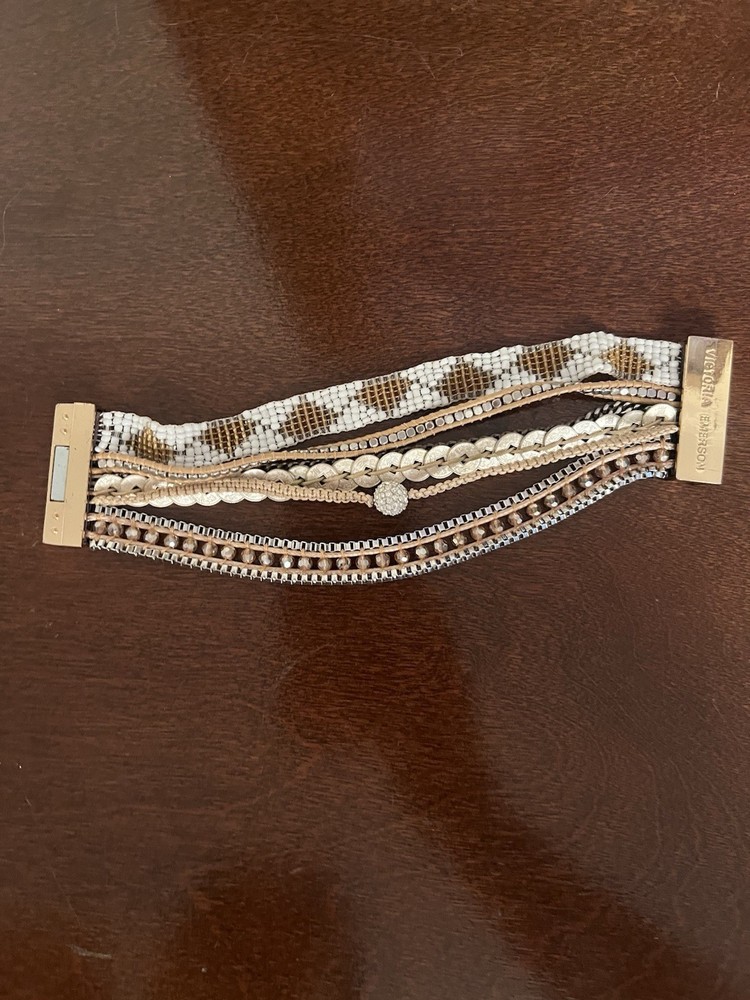 Victoria Emerson Multi Strand Gold Beaded Bracelet. Magnetic Clasp. 7”