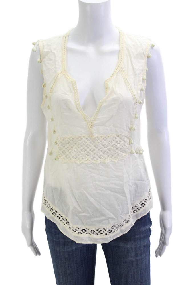 Pam & Gela Womens Bohemian V Neck Sleeveless Cotton Blouse Beige Size SFree Shipping in US $100+ Orders | $6.95 Orders Below