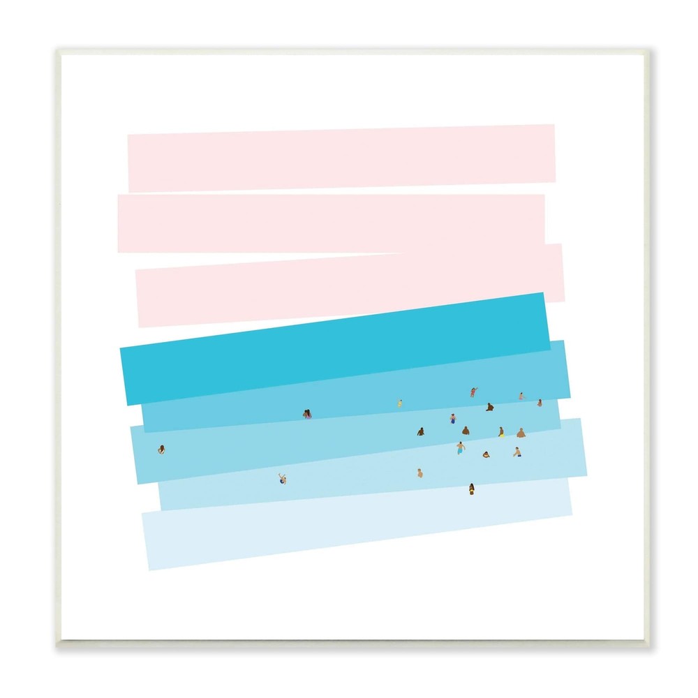 Stupell People Swimming in Ocean Geometric Abstract Pink Sky Blue 12 x 12