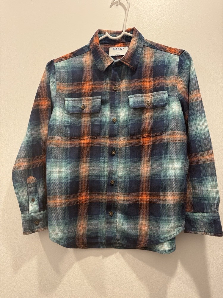 Old Navy Boys Plaid Long Sleeve Button-Up Shirt w/ Pockets L 10/12