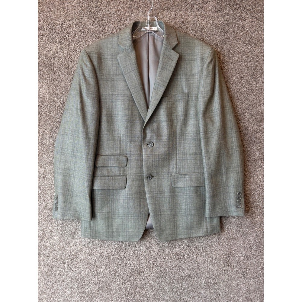 Joseph Abboud Mens 38S Grey Silk Wool Glen Plaid Blazer Sport Coat Ticket Pocket