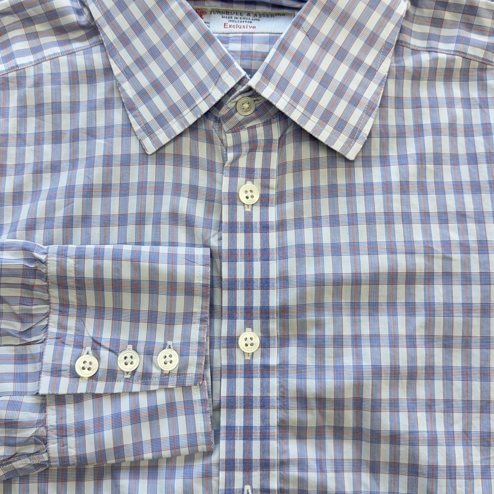 Turnbull & Asser Shirt Mens M Blue Check Long Sleeve Button Up Made In England