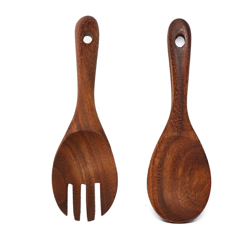 Acacia Wooden Salad Servers Rice Spoon Fork Dinner Salad Mixing Cooking Utensils-image