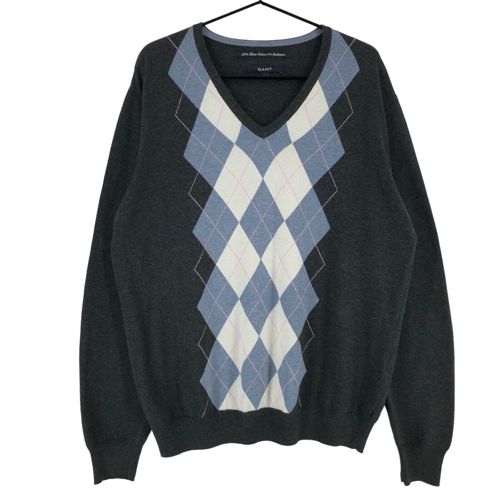 GANT V-Neck Jumper Pullover Sweater 8% Cashmere Men Size L