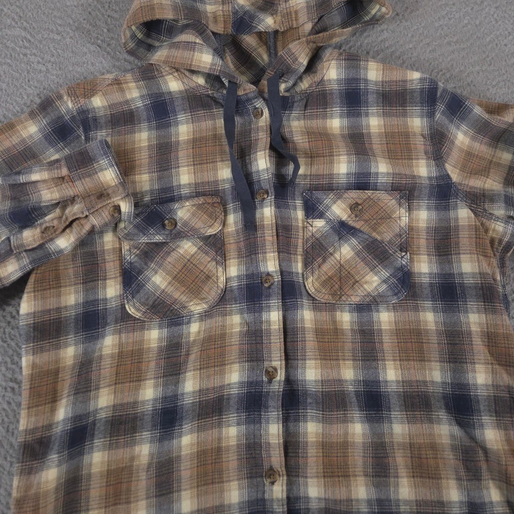 Carhartt Shirt Womens L Brown Plaid Flannel Hooded Cotton Long Sleeve Pockets
