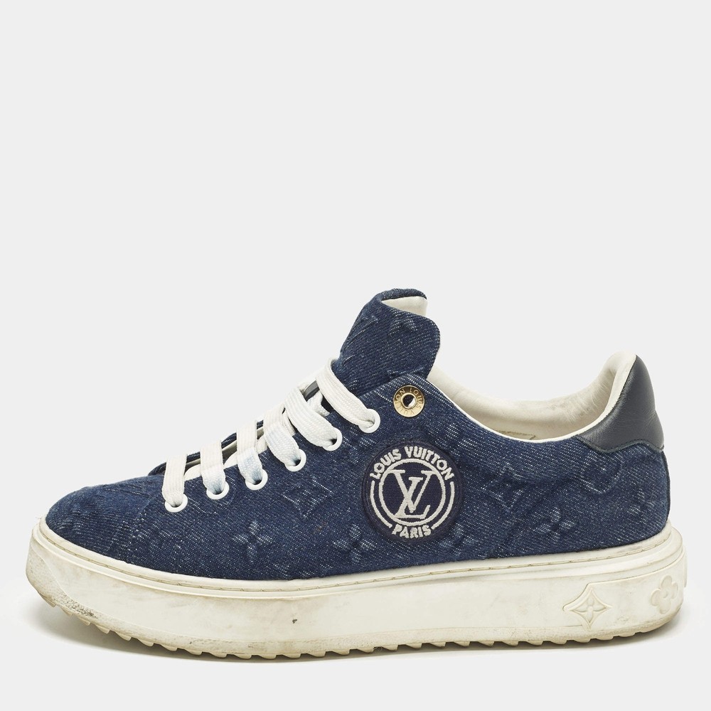 Louis Vuitton Time Out Size 39 Blue Denim Lace Up Sneakers