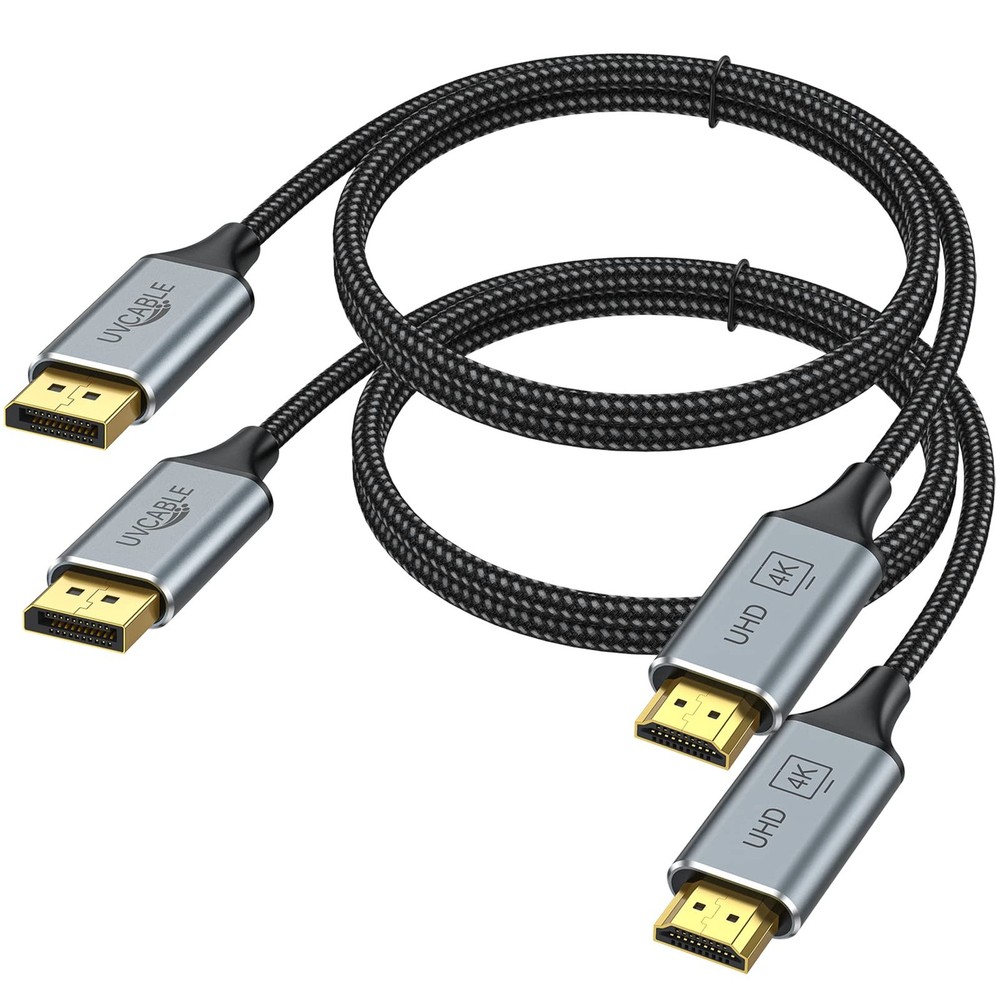 4K DisplayPort to HDMI Cable 6ft 2-Pack High-Speed DP to HDMI Adapter Cord