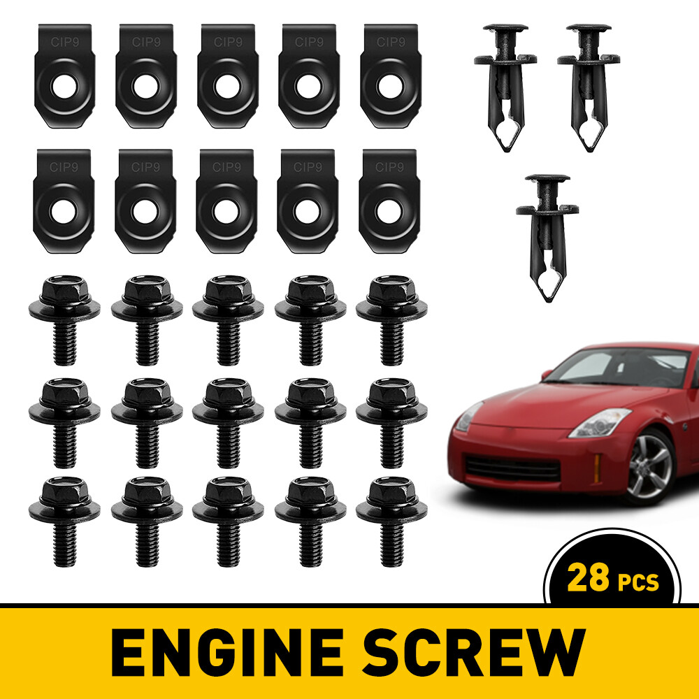 28x Car Engine Splash Shield Body Bolts Screws Nuts Bumper Clip Rivet Set M