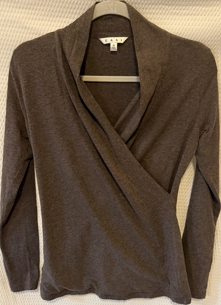 CAbi gray Knit Shawl Collar Long Sleeve Cotton Blouse Size M