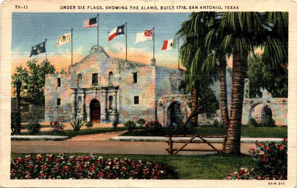 Vintage TX-13 Alamo San Antonio Texas Six Flags Illinois Carl Allain Postcard
